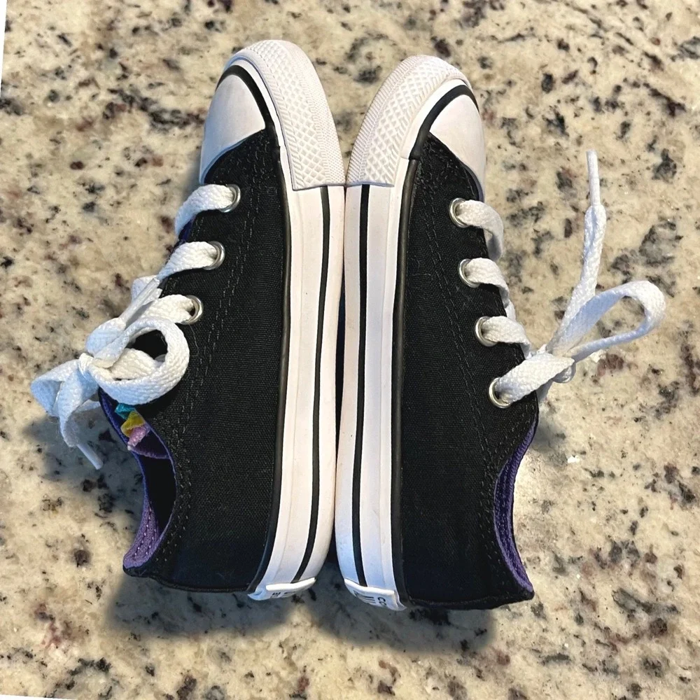 Converse Chuck Taylor All Star Kids 7 Black Rainbow Multi Tongue Low Top Sneaker
